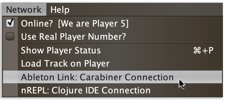 Ableton Link: Carabiner Connection menu
