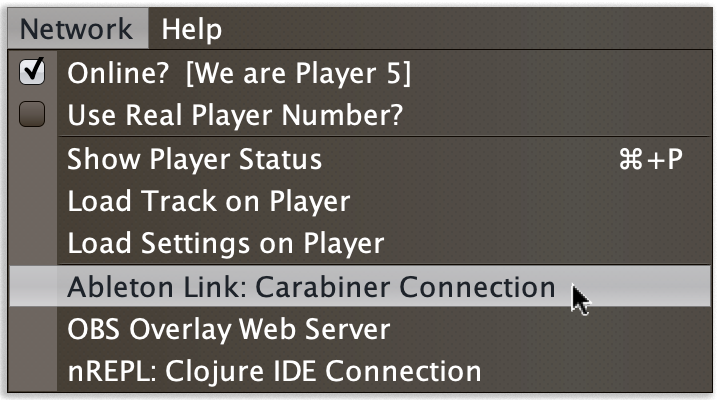 Ableton Link: Carabiner Connection menu