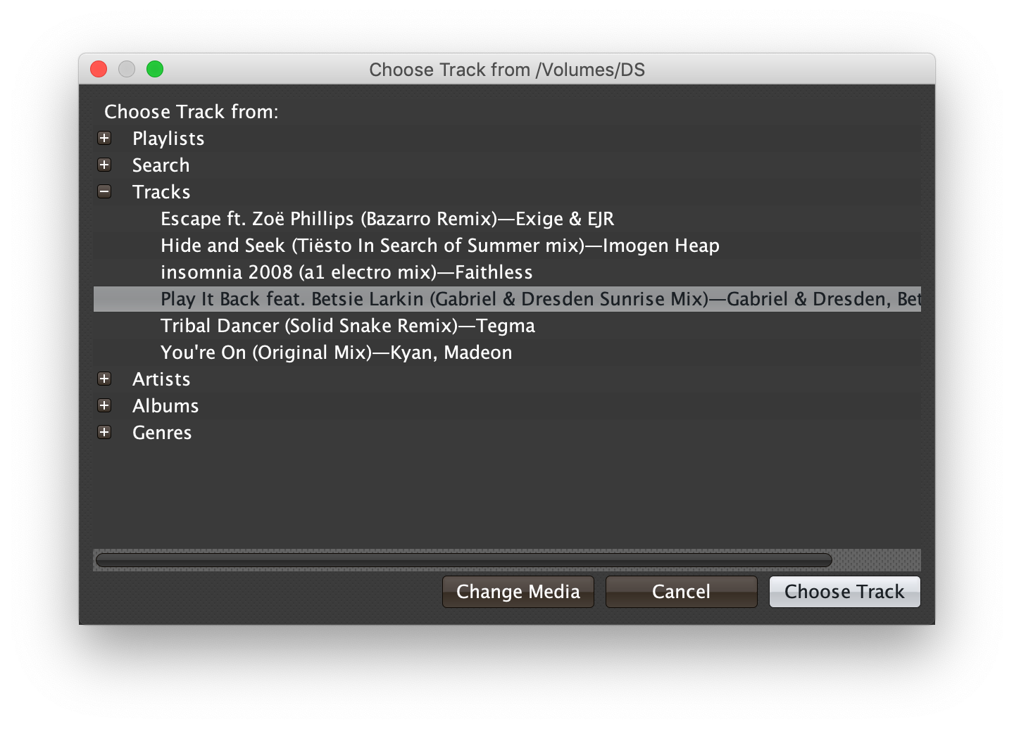 Choose Track dialog