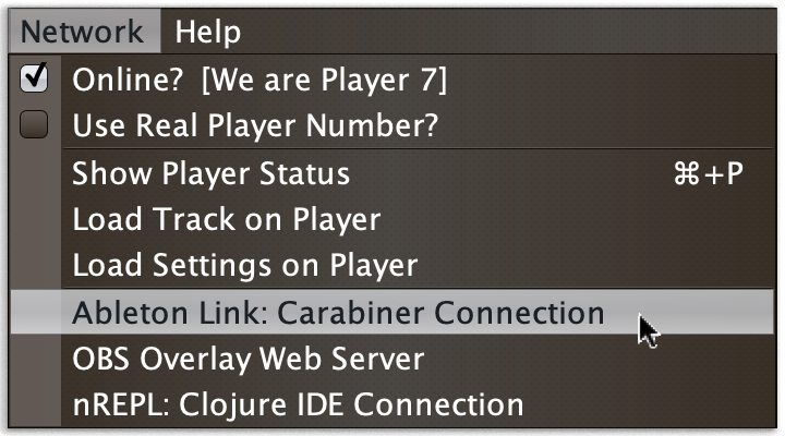 Ableton Link: Carabiner Connection menu