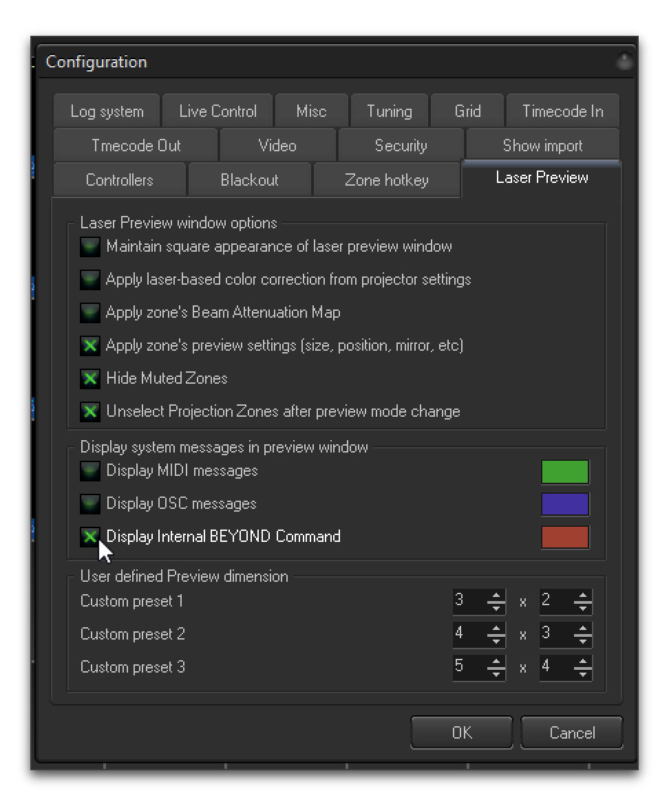 Beyond Laser Preview configuration