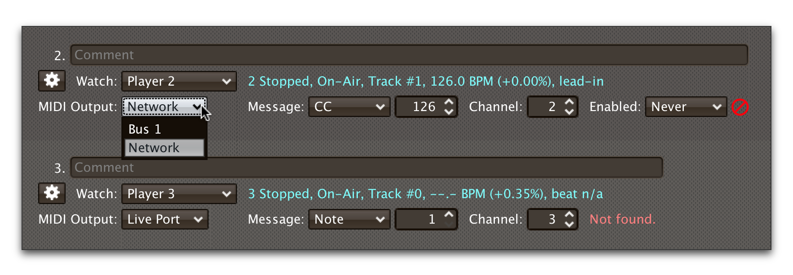 MIDI Output Menu