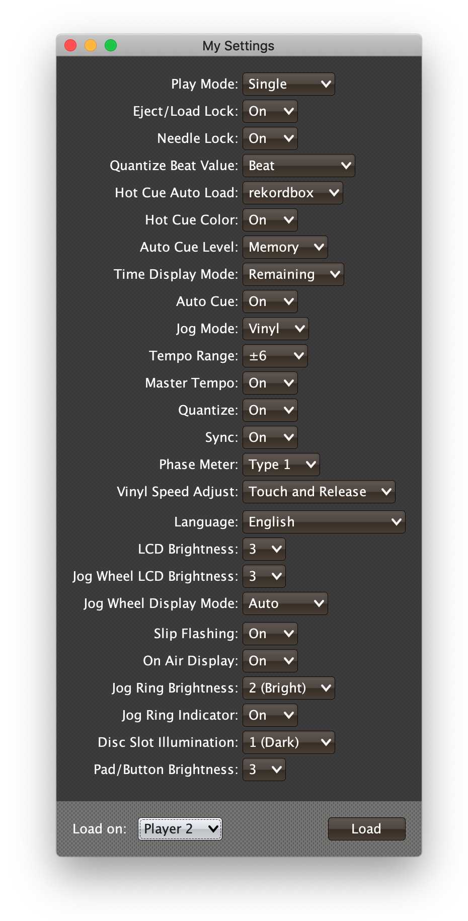 My Settings window