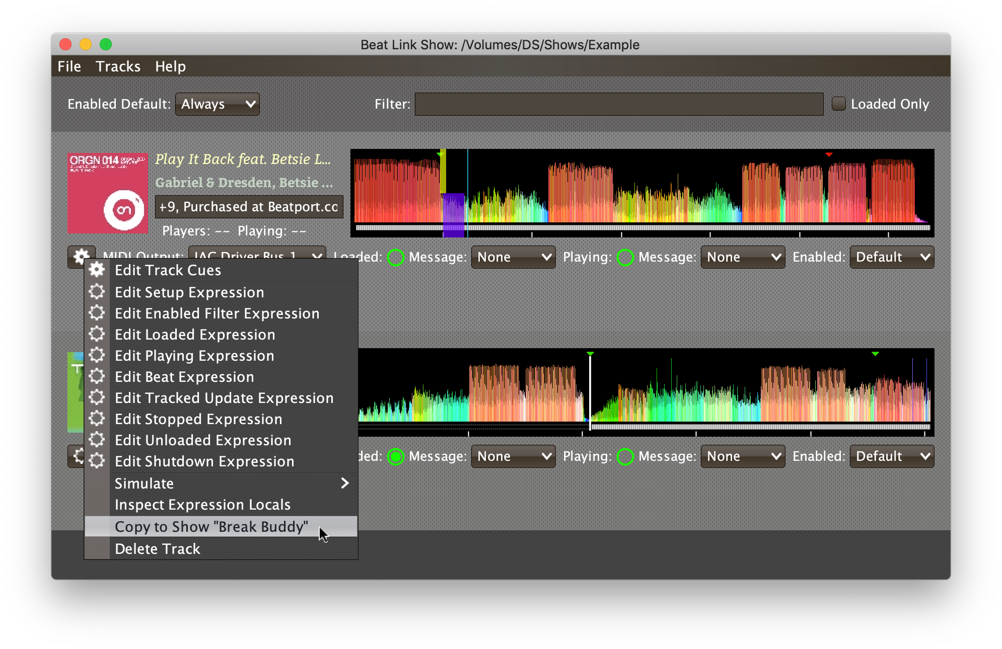 Copy Track to Show