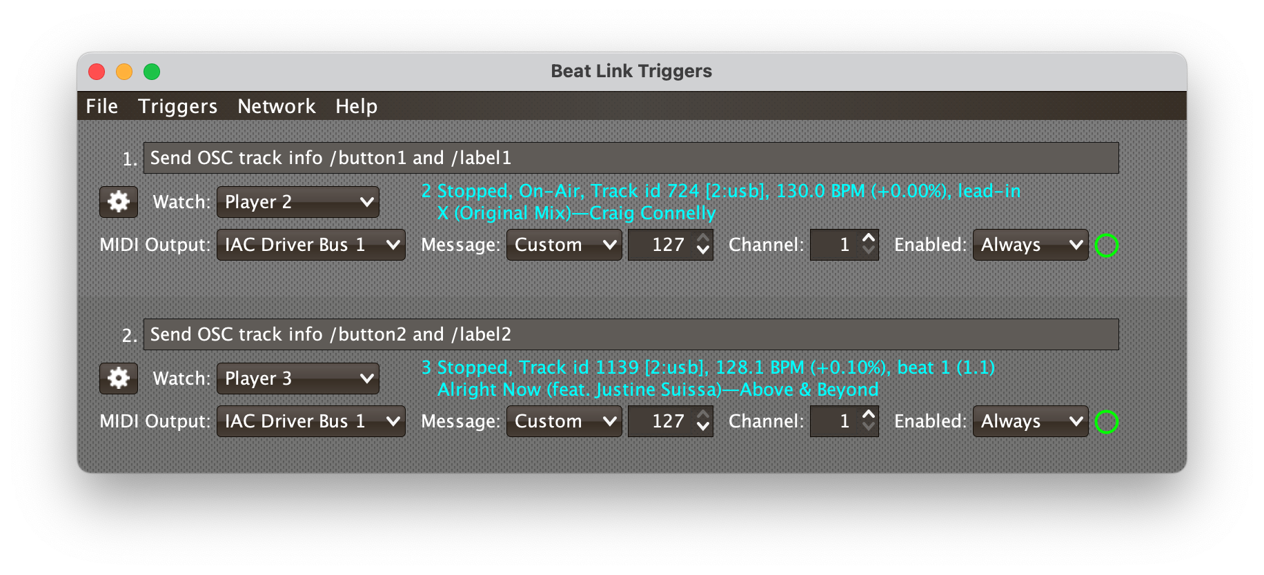 TouchOSC Track Info Triggers