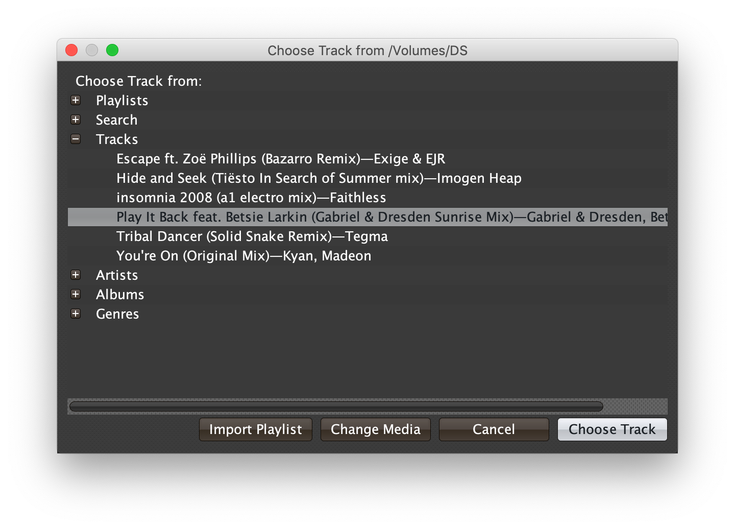 Choose Track dialog